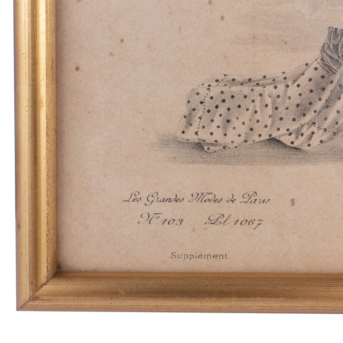 Antique French Fashion Print in Frame