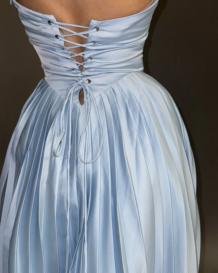 Beautiful Blue Strapless A Line Bridesmaid Dress Princess Birthday Party Dress
