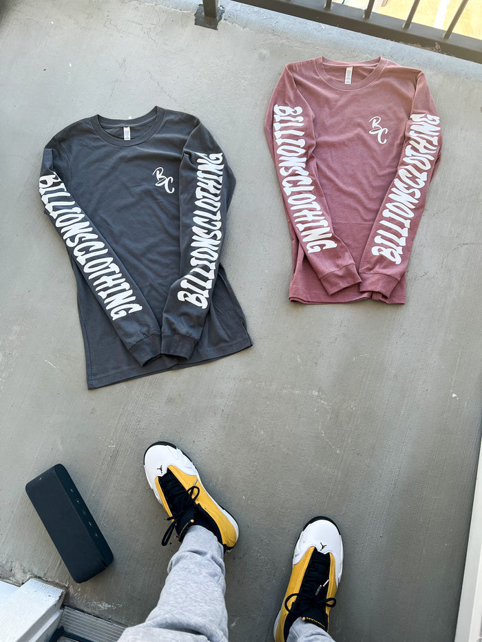 “Billionsclothing” Long Sleeve Tee (Dark Grey/White)