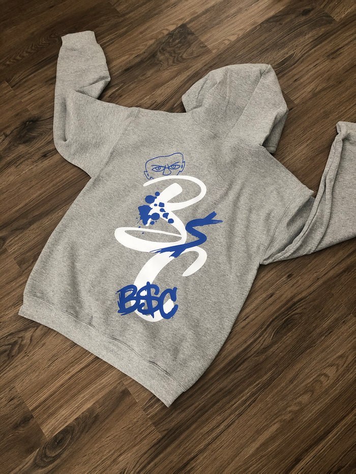 Billionsclothing Vandalism” Zip-Up Hoodie (Grey/White/Blue)
