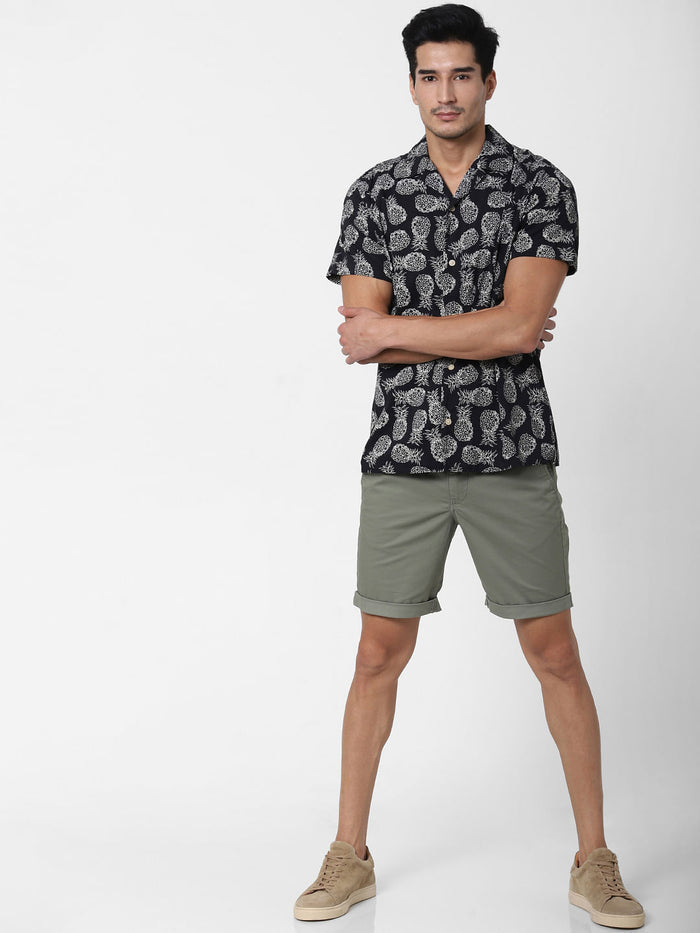 Black All Over Print Short Sleeves Shirt