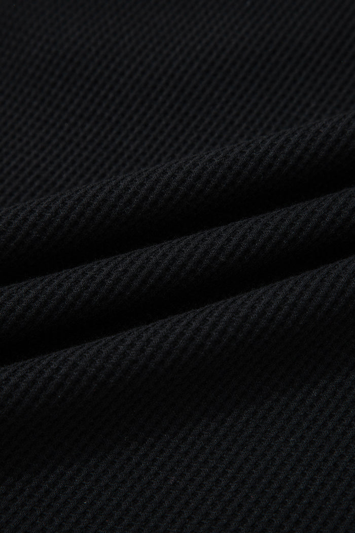 Black Plus Size Textured Contrast Denim Patchwork Button Polo Tee