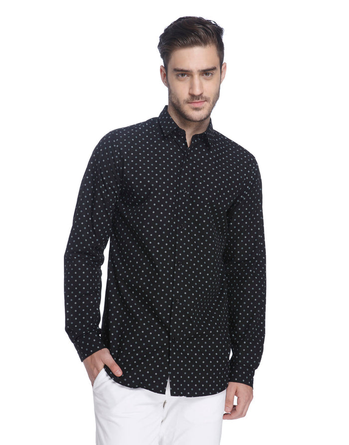 Black Polka Dot Full Sleeves Shirt