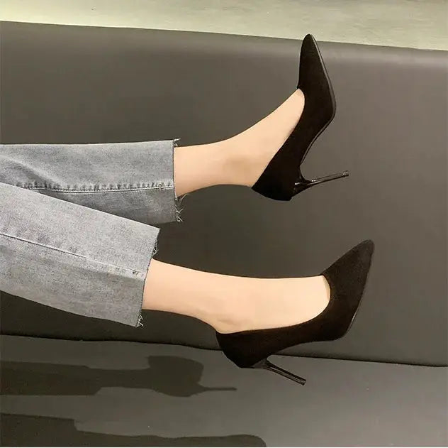 Black Suede Pointed Stiletto High Heels fashionnsio