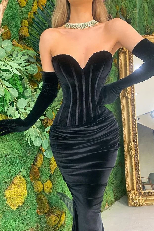 Black Sweetheart Mermaid Prom Dress Velvet with Gloves