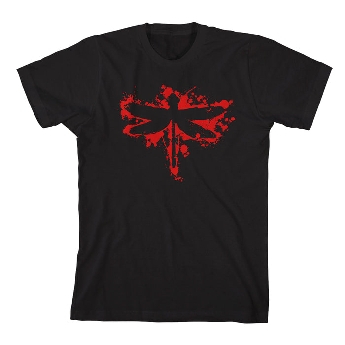 Coheed and Cambria black t-shirt with a bold, red splattered firefly symbol centered on the chest.