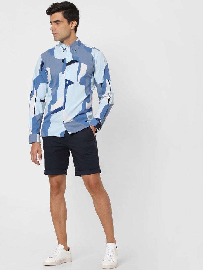 Blue Abstract Print Full Sleeves Shirt