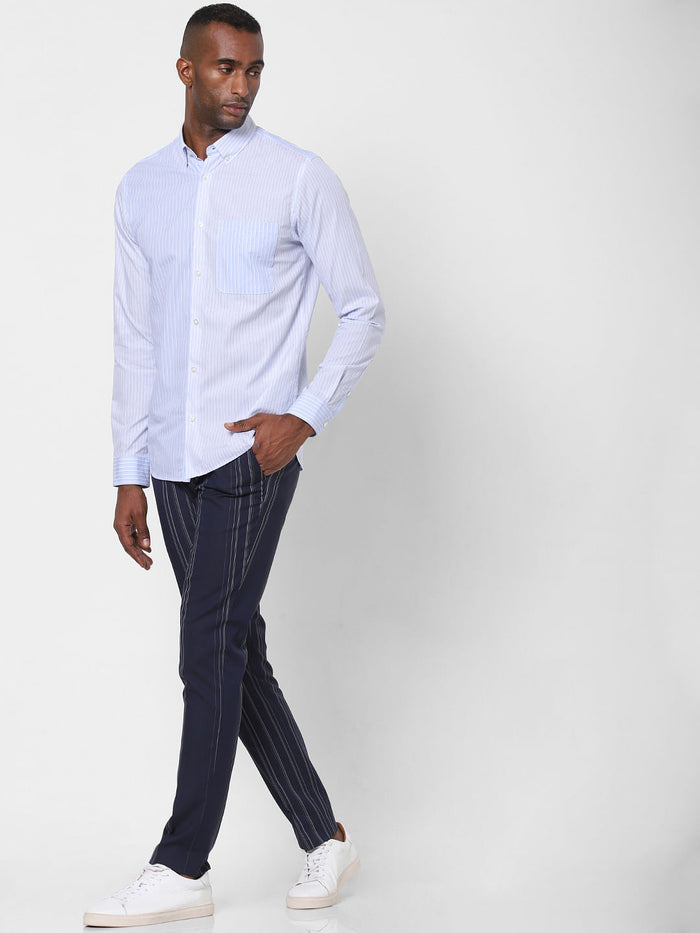 Blue Striped Formal Full Sleeves Shirt