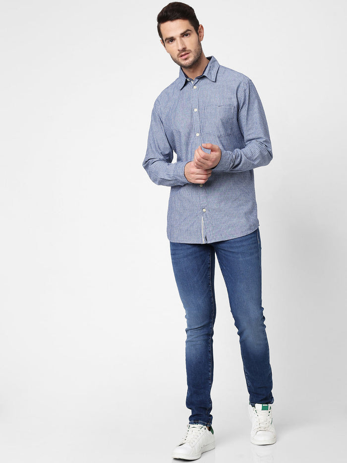 Blue Striped Full Sleeves Shirt