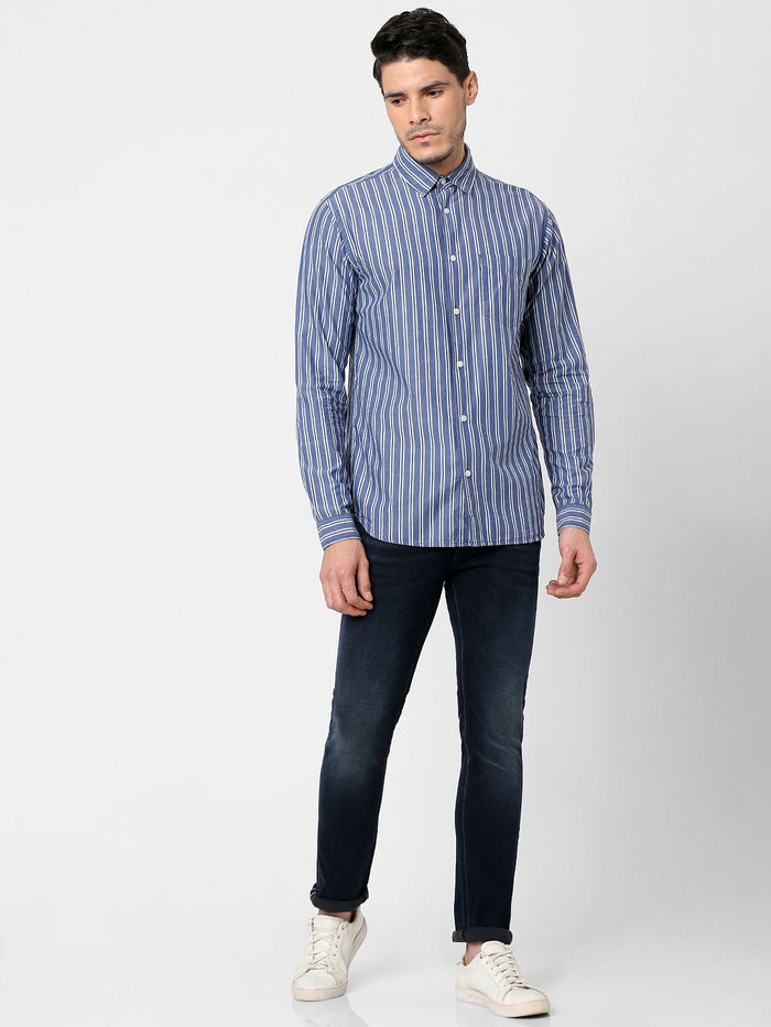 Blue Striped Full Sleeves Shirt
