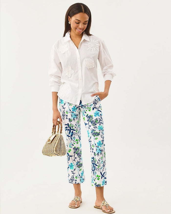 Lilly Pulitzer - Bondi Button Down Top - Resort White Seaside Applique