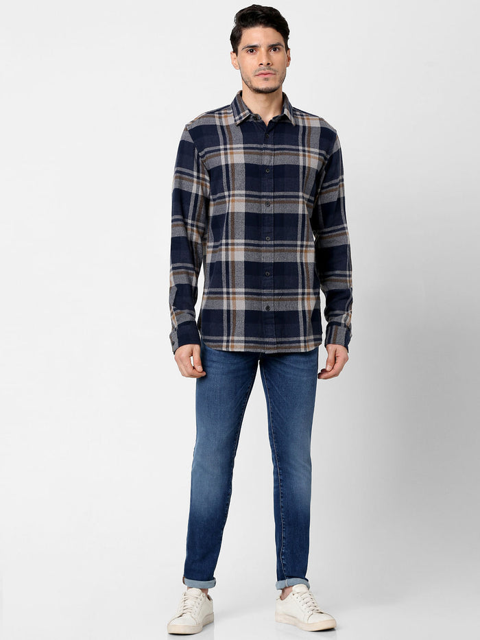 Burgundy Check Print Full Sleeves Shirt