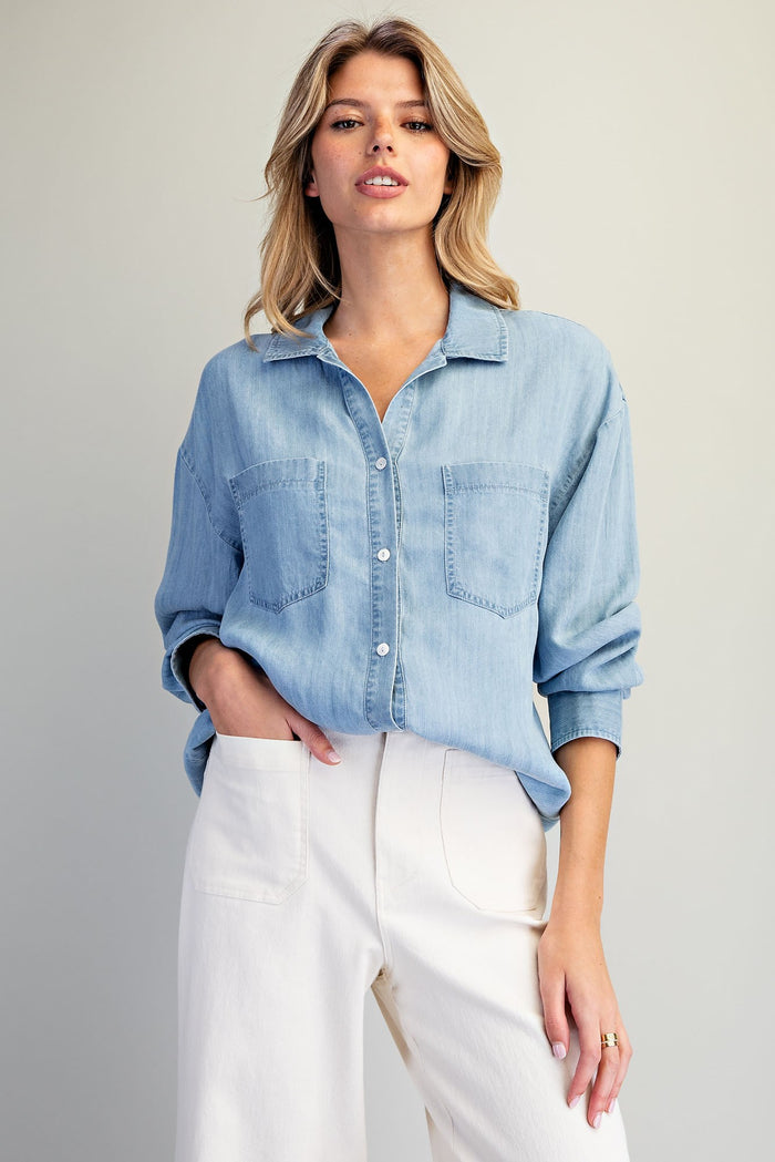 Button Down Notched Collar Shirt