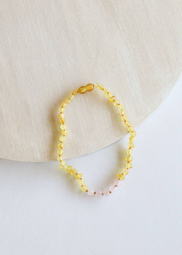CanyonLeaf - Raw Honey Baltic Amber + Rose Quartz || Necklace