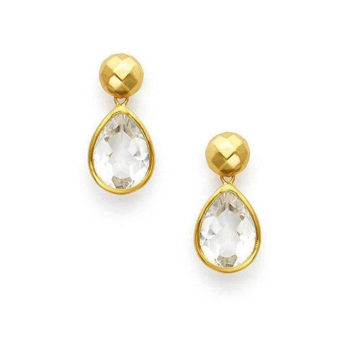 Catalina Midi earrings: Gold teardrop quartz earrings with textured gold ball accents.