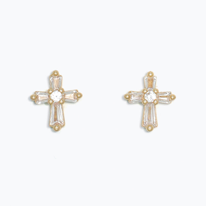 CZ Cross Gold Earrings