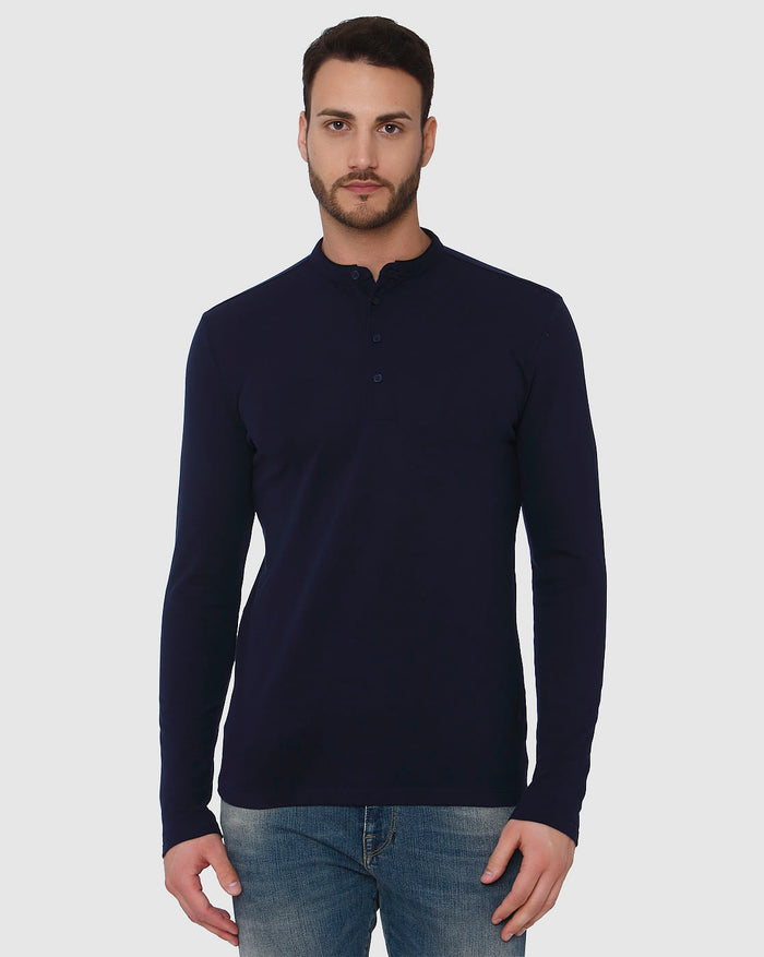 Dark Blue Henley Neck T-Shirt