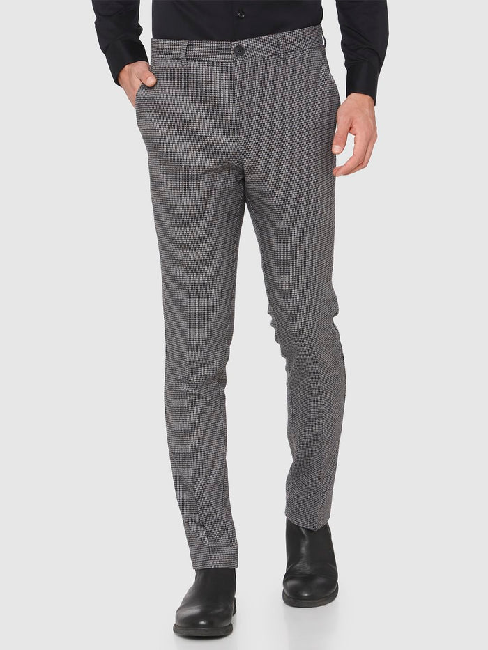 Dark Grey Mid Rise Slim Fit Trousers