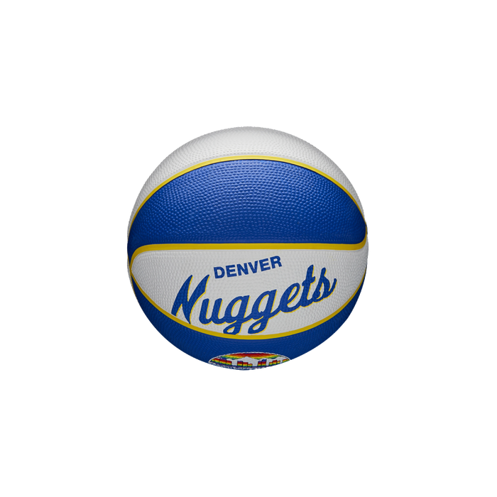 Top View focusing on the team branding and the Denver Nuggets script in blue