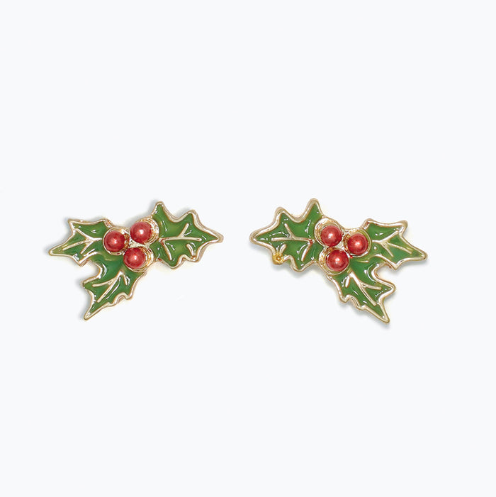 Enameled Holiday Holly Earrings