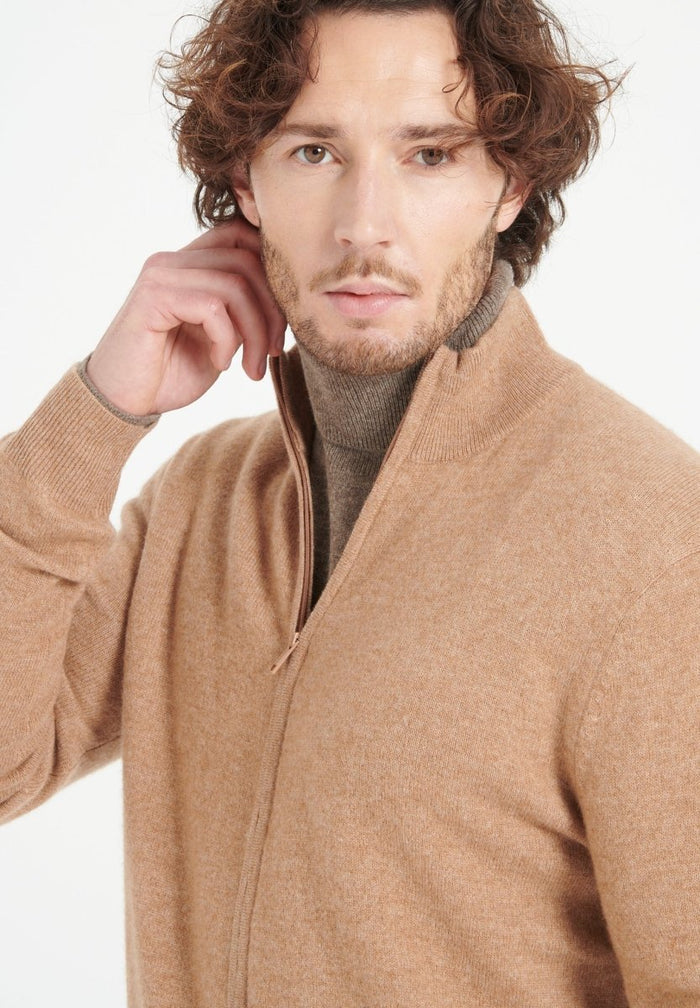 LUKE 8 Gilet zippé en cachemire camel