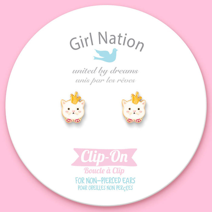 Girl Nation CLIP ON Earrings - Kitty Princess
