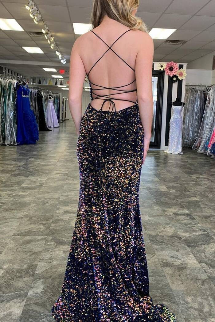 Glitter Mermaid Scoop Neck Full Sequins Long Formal Prom Dress