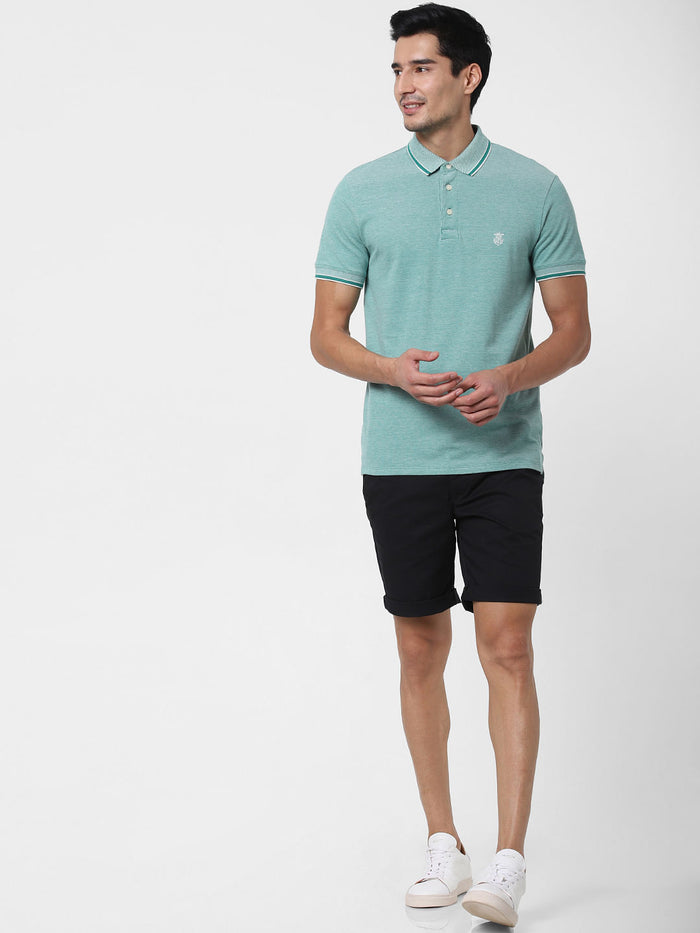 Green Contrast Tipping Polo T-Shirt