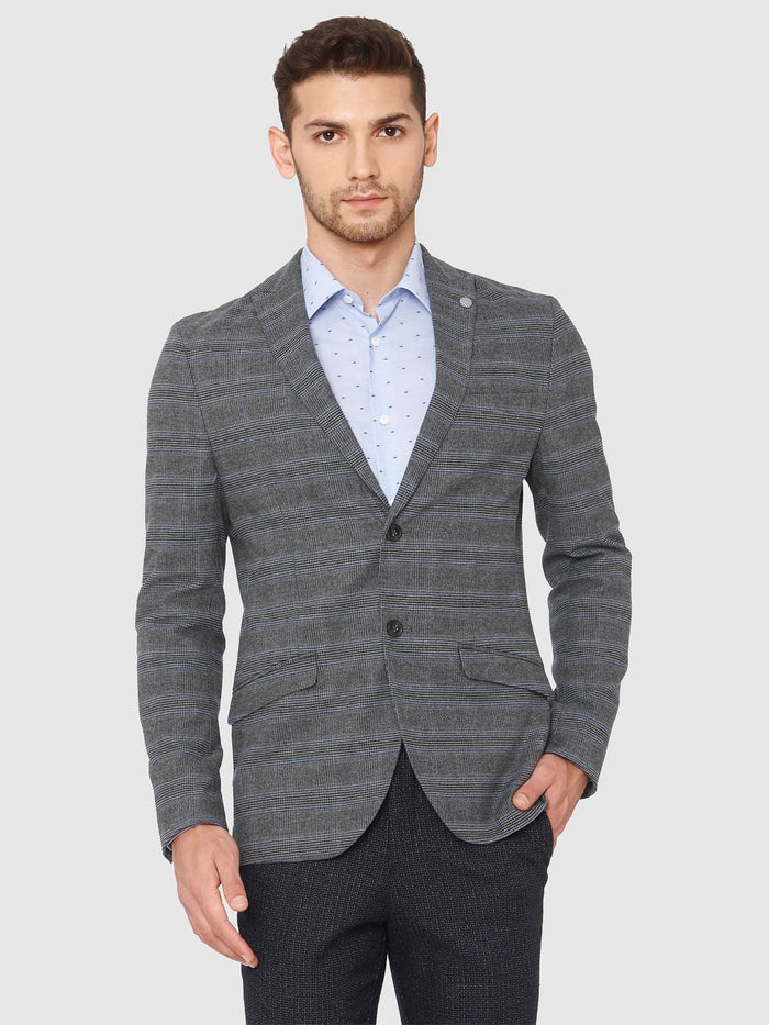 Grey Check Print Blazer