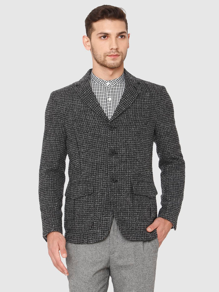 Grey Houndstooth Print Blazer