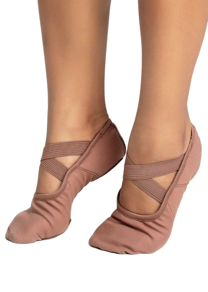 Capezio 2037W Women's Hanami Stretch Canvas Split-Sole Ballet Shoe in S60 Maple Medium Brown Skin Tone with warm undertones