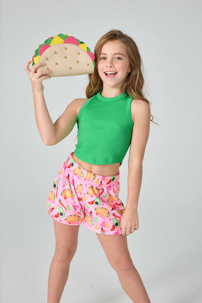 Iscream - Ribbed Cropped Racer Back Top - Glam Green (Final Sale)