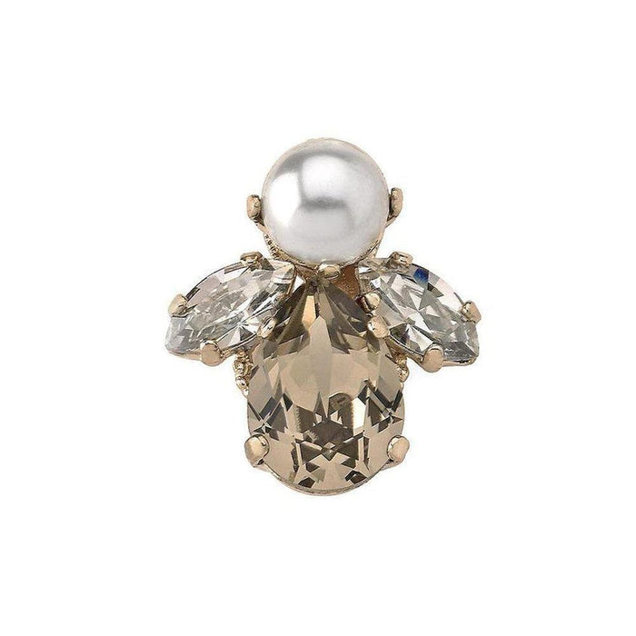 Gold Leaf Motif ring with pearl and crystal accents