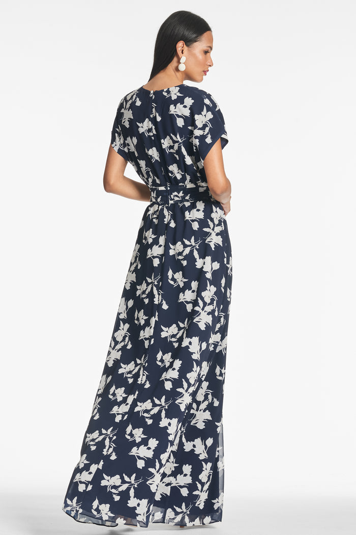 LEAH NAVY FLORAL CHIFFON MAXI GOWN - FINAL SALE