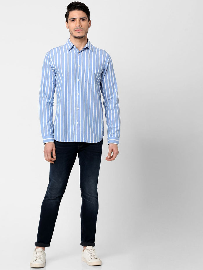 Light Blue Striped Full Sleeves Shirt
