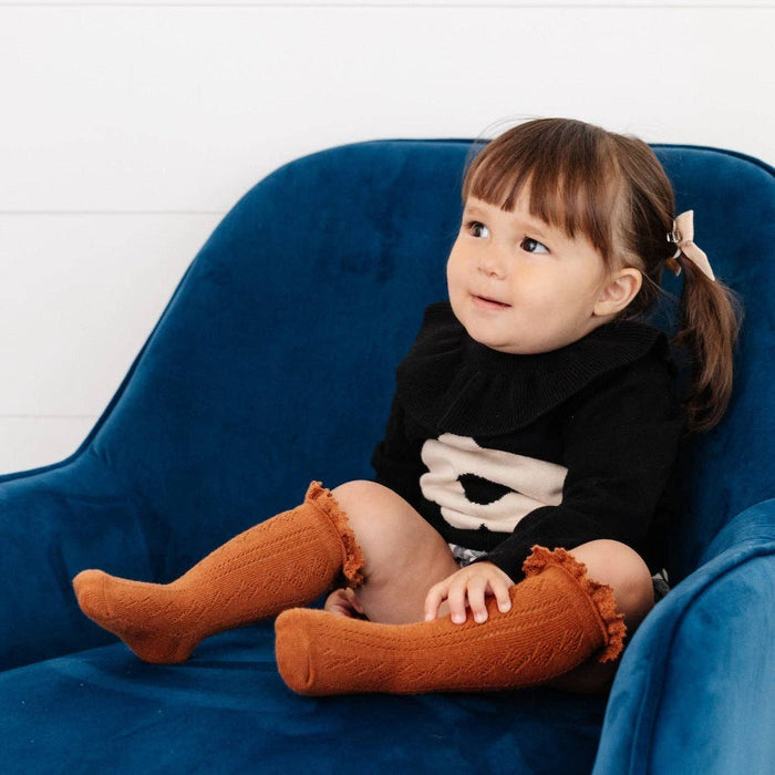 Little Stocking Co. Fancy Lace Top Knee High Socks - Sugar Almond