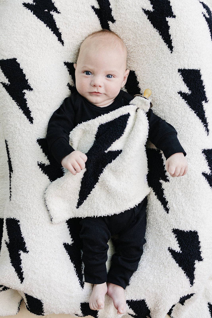 Lucky Panda Kids Baby Blanket - Black Lightning Bolt