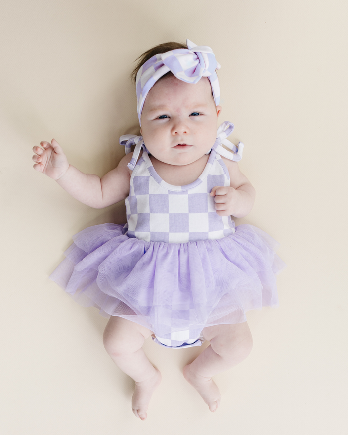 Lucky Panda Kids Checkered Headband - Lavender (Final Sale)
