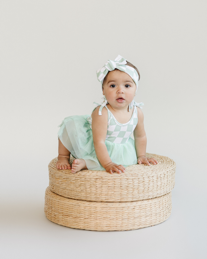 Lucky Panda Kids Checkered Headband - Mint (Final Sale)