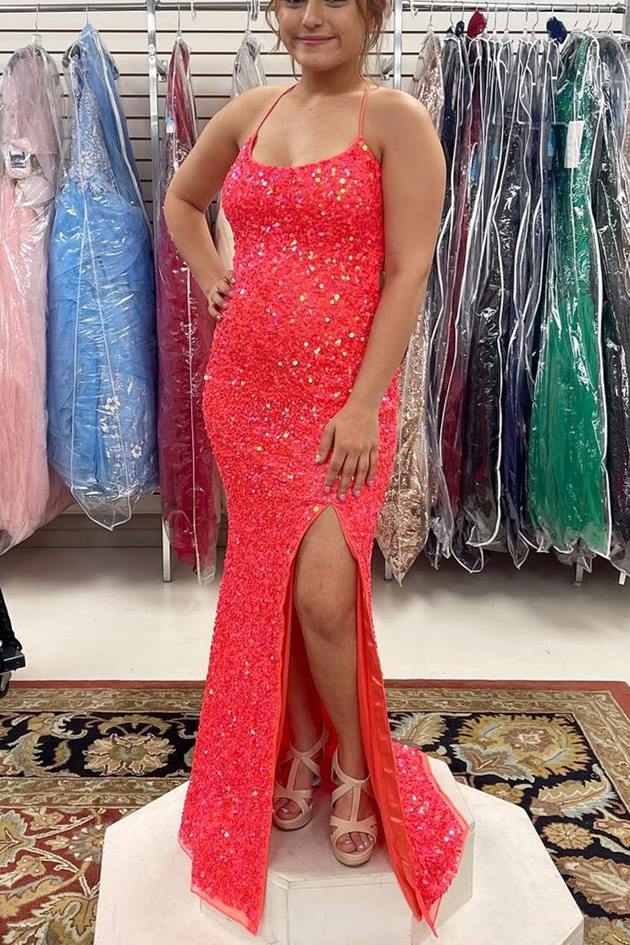 Mermaid Blue Sequins Long Formal Dress with Lace Up Back