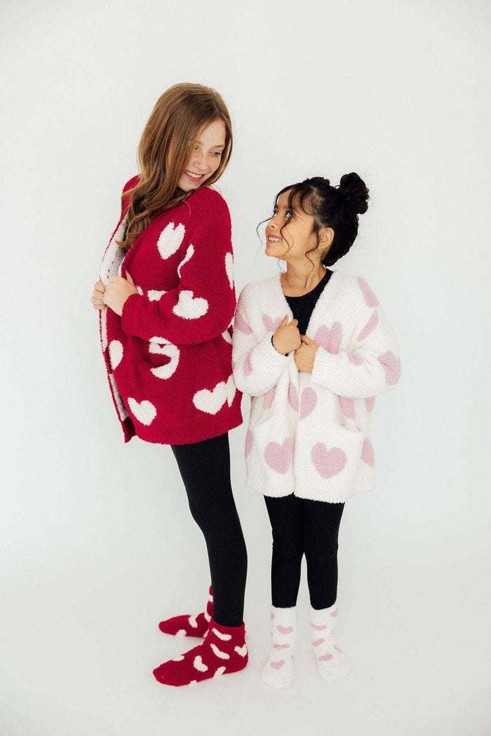 Mila & Rose - Heart Cozy Cardigan (Red & White)