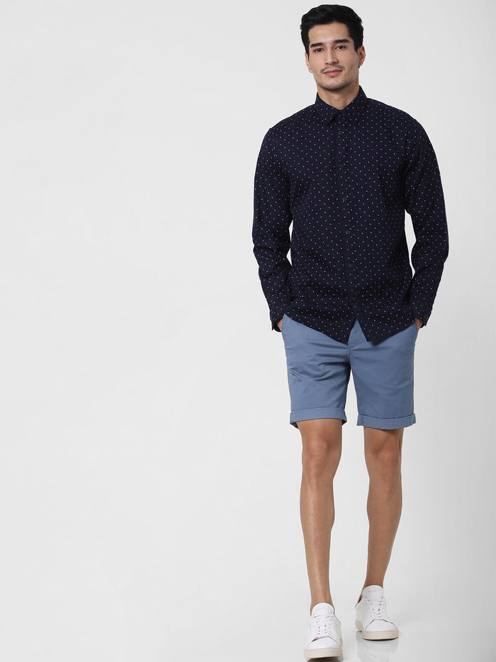 Navy Blue All Over Print Full Sleeves Shirt