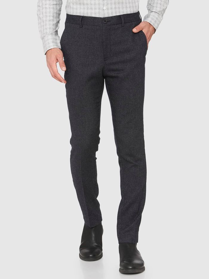 Navy Blue Mid Rise Slim Fit Trousers
