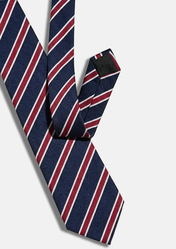 Navy Red Bordered Stripe Tie - SARTORO