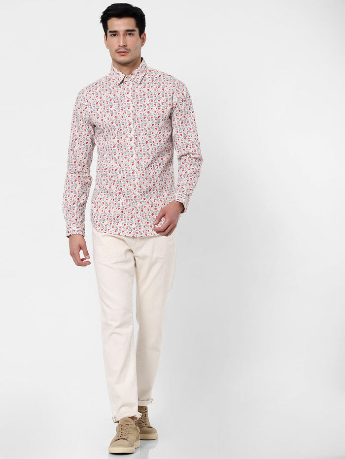 Off-White Floral Print Full Sleeves Shirt