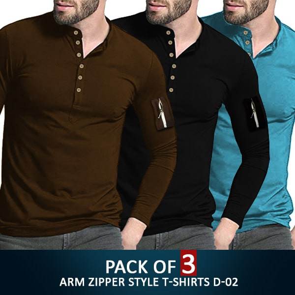 PACK OF 3 ARM ZIPPER STYLE T-SHIRTS D-02 - Dubai Offers Today
