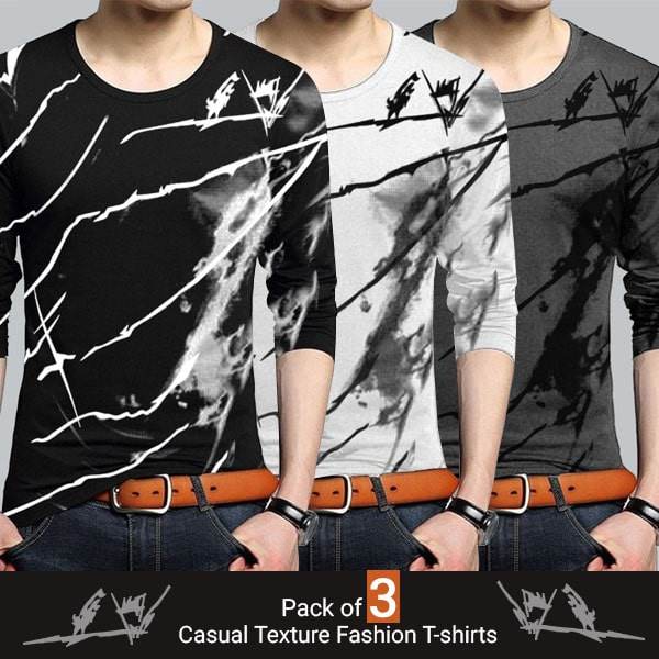 PACK OF 3 CASUAL TEXTURE FASHION T-SHIRTS - Dubai Offers Today