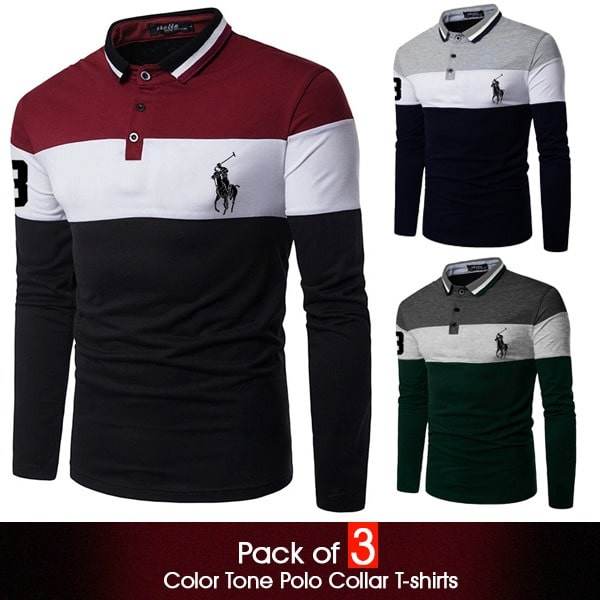 PACK OF 3 COLOR TONE POLO COLLAR T-SHIRTS - Dubai Offers Today