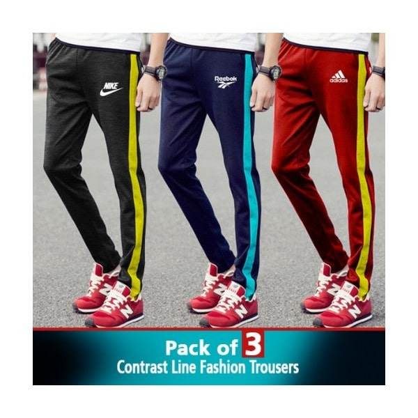 PACK OF 3 CONTRAST LINE FASHION TROUSERS - Dubai Offers Today