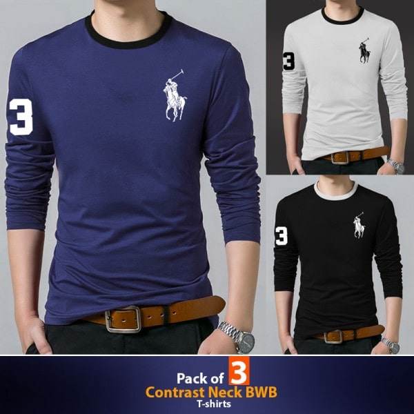 PACK OF 3 CONTRAST NECK BWB T-SHIRTS - Dubai Offers Today